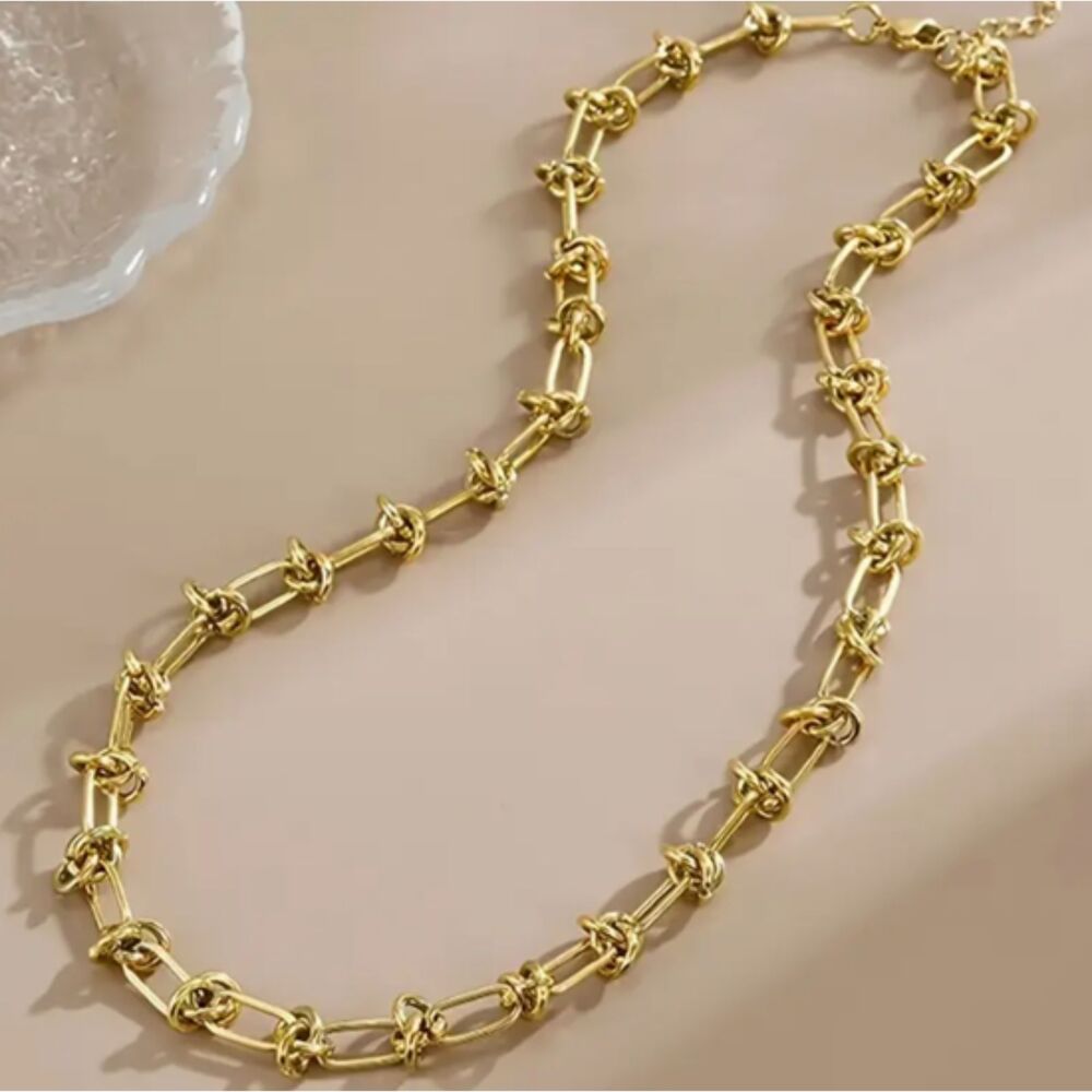 Gold Chain Link Barbed Wire Necklace Ring Set Men Women - Picture 6 of 7